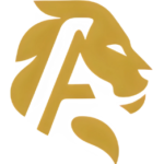 The logo for Aelion, featuring a stylized golden lion's head in profile. The lion's face and mane are shaped to incorporate the letter "A" within the design