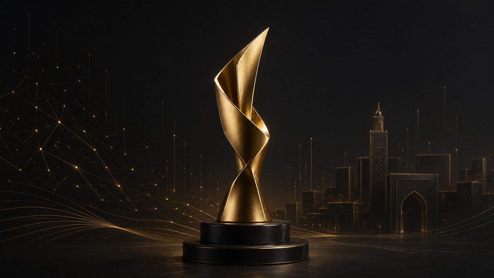 Abstract gold award sculpture representing.