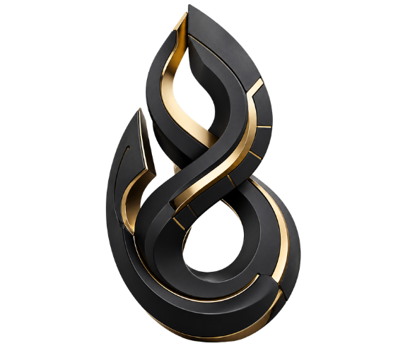 Black and gold abstract loop representing conversion logic, customer flow optimisation and commerce intelligence.