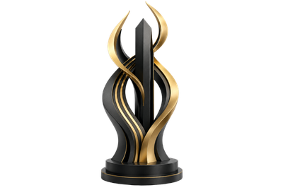 Elegant black and gold abstract vertical sculpture representing executive oversight, platform stewardship and controlled operational continuity.