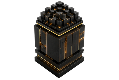 Modular black and gold commerce core representing open-source ownership and scalable storefront architecture.