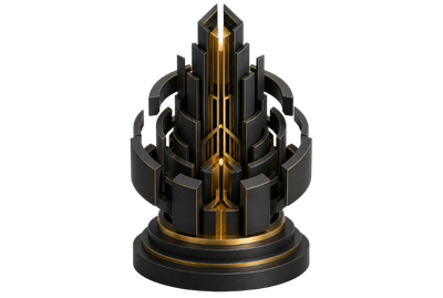 Abstract black and gold geometric structure representing security audits, regulatory oversight and enterprise-grade protection architecture.