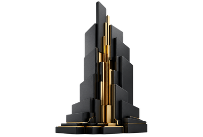 Vertical black and gold abstract pillar representing semantic structure, content hierarchy and search visibility control.