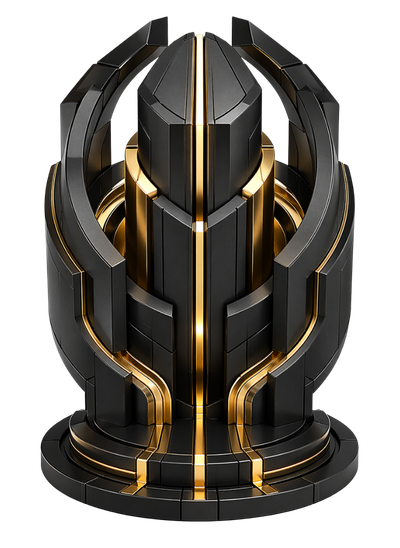 Matte black and gold abstract vault representing sovereign commerce infrastructure and protected customer data.