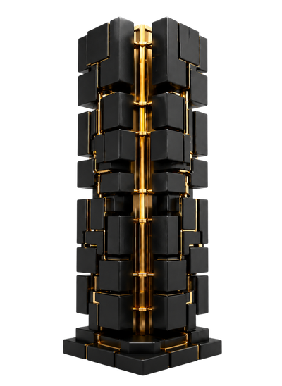 Matte black and gold vault structure representing Laravel Fortify, Passport, PDPL alignment and protected application access.