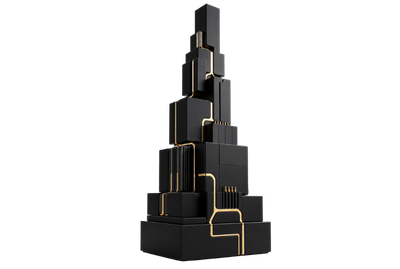 Black and gold modular structure representing technical debt removal, disciplined Laravel refactoring and enterprise system control.