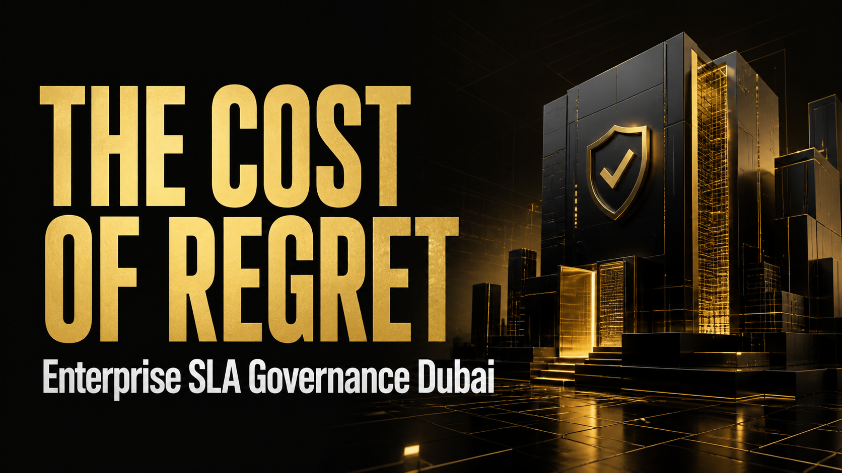 Featured image with the headline The Cost of Regret and the subtitle Enterprise SLA Governance Dubai over a black and gold enterprise security architecture scene.